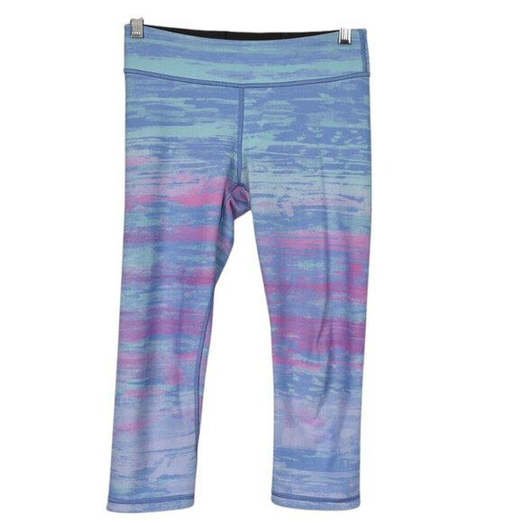 Ivivva Girls Reversible Black Light Blue Purple Abstract Crop Leggings Size 12 - Picture 2 of 9